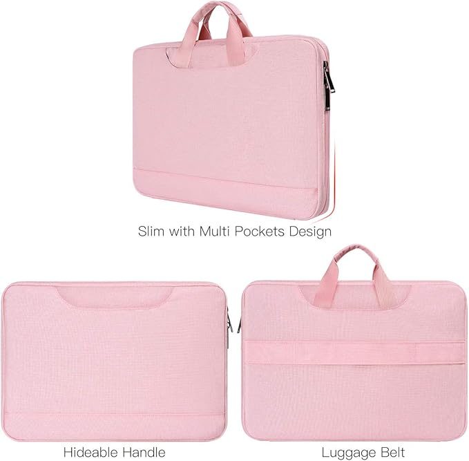 11.6-12.9 Inch Laptop Bag Sleeve Women Ladies TSA Travel Briefcase with Organizer for Lenovo Chromebook Flex 3 11, Macbook Air 13 A2337, Acer Chromebook Spin 311, Surface Pro 7/6/5/4 HP Dell Case,Pink
