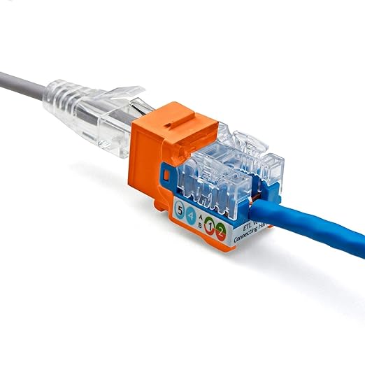trueCABLE Cat5e Keystone Jack, Unshielded (UTP), 90 Degree Punch-Down, PoE++ (4PPoE) 100W, UL Listed, ETL Verified, ANSI/TIA Certified, Modular RJ45 Female, Orange, 24 Pack