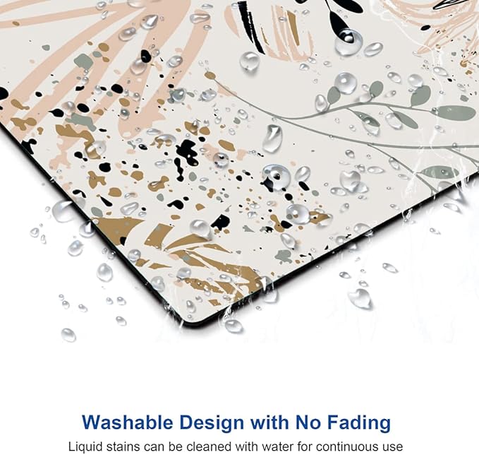 Mouse Pad with Abstract Art Design, Square Waterproof Non-Slip Rubber Base Mouse Mat for Office Laptop, Modern Boho Leaves
