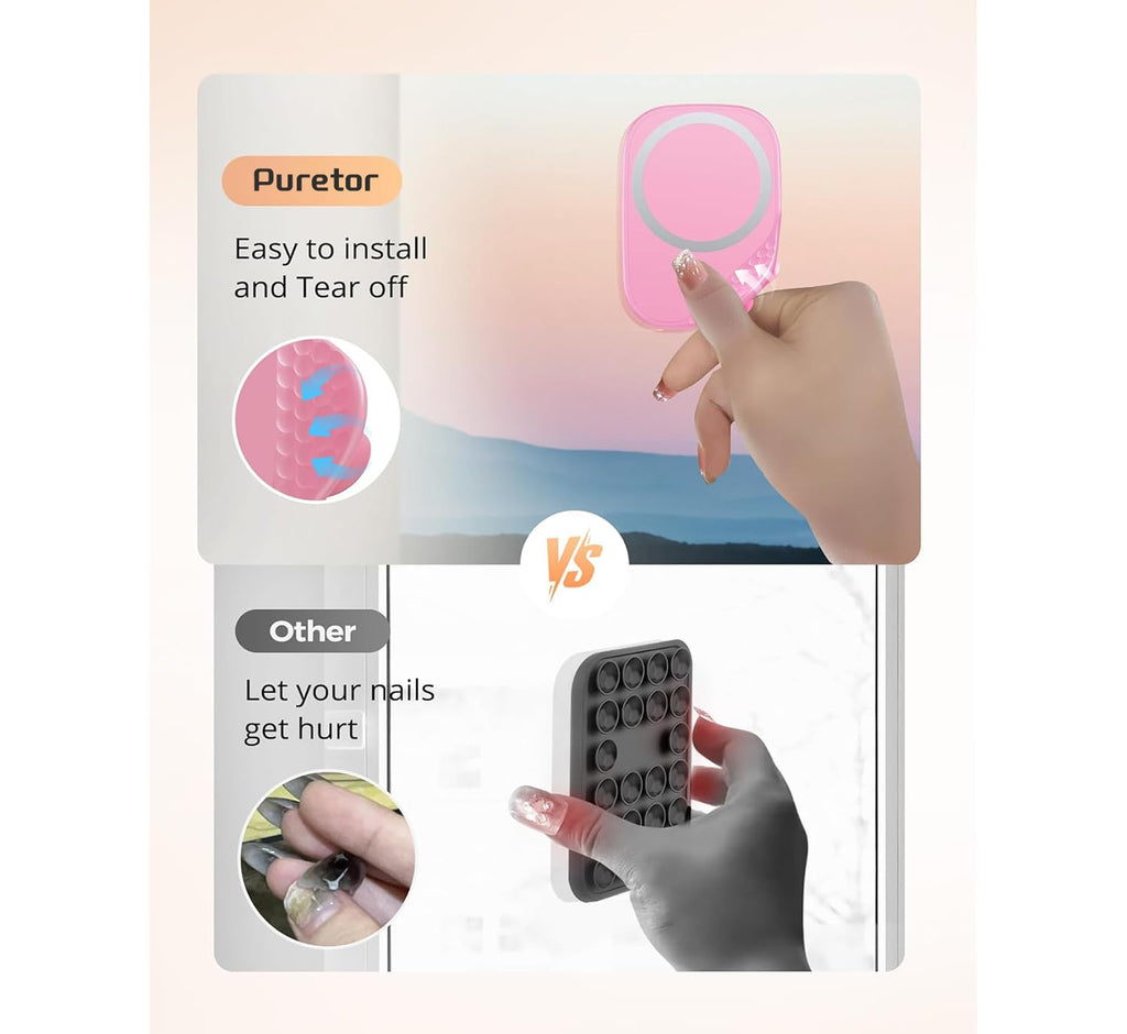 Magnetic Phone Suction Grip, Shower Phone Holder for MagSafe, Octo Phone Sticky Buddy Suction Grip for iPhone 16 15 14 13 12, Birthday Christmas for Women Pink