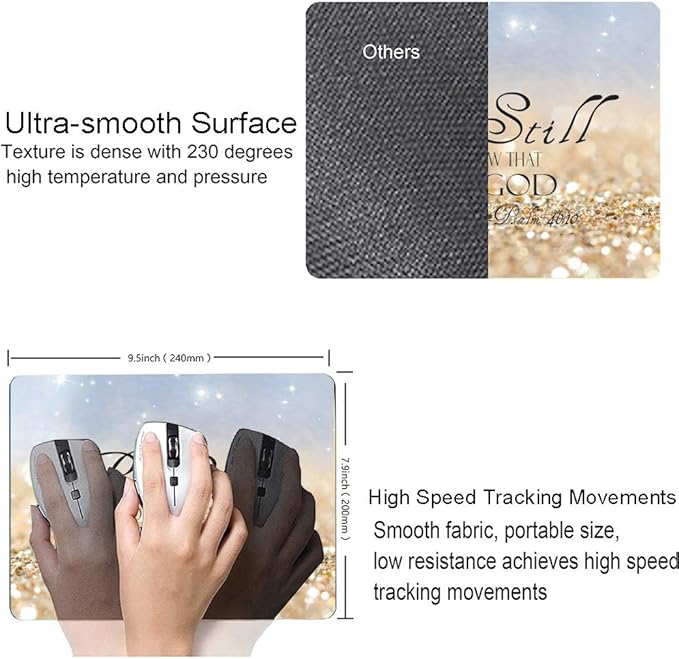 Christian Bible Verses Square Waterproof Mouse Pad Non-Slip Rubber Base MousePads for Office Laptop, 9.5"x7.9"x0.12" Inch(Be Still)