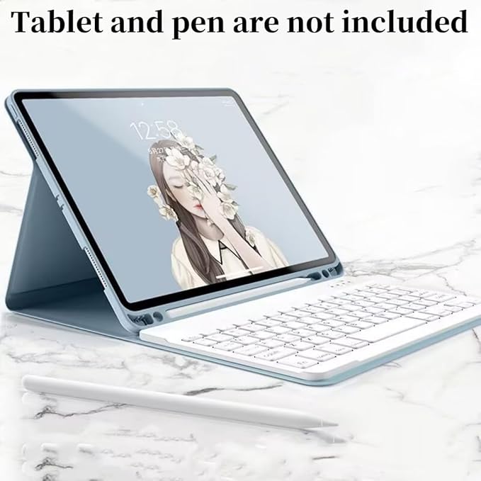 for iPad mini 5th Generation/iPad mini 4 Keyboard Case with Mouse and Rainbow Backlit Detachable Bluetooth Keyboard Cover,Light Llue