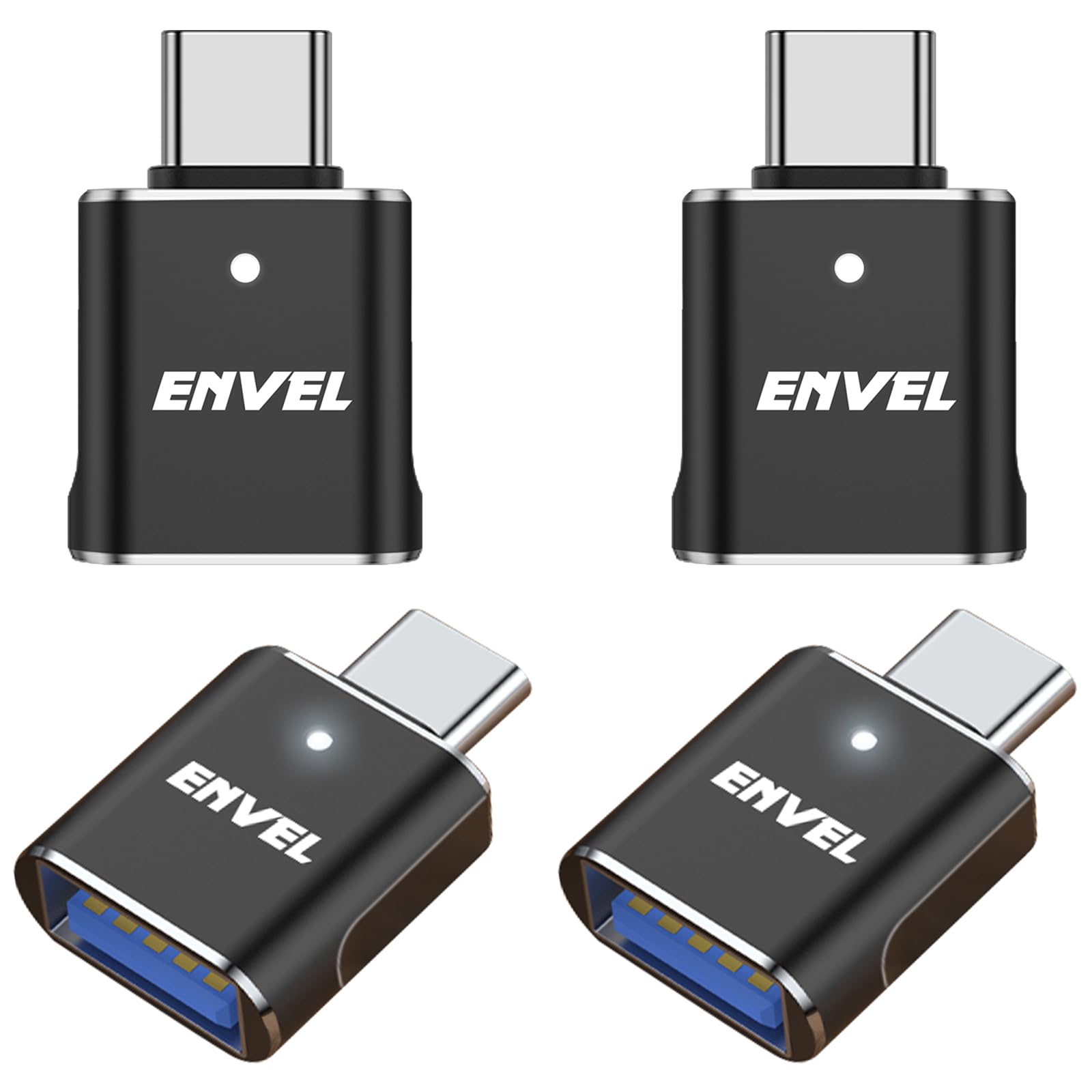 ENVEL 𝟒𝐏𝐚𝐜𝐤 𝐔𝐩𝐠𝐫𝐚𝐝𝐞𝐝 USB C to USB Adapter, 10 Gbps Type-C Male to USB3 Female OTG Converter, Compatible with Apple iWatch iPhone 17 16 15 Galaxy S24 iPad Air 4 5 Mini 6