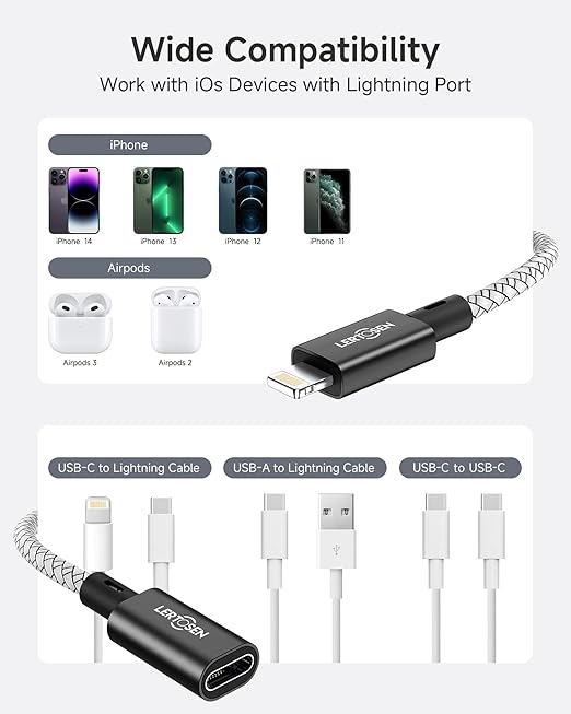 2 Pack 27W USB C to Lightning Cable Adapter, PD Fast Charging & Data Transfer, Type C Female to Lightning Male Charger Converter Cord for iPhone 14/13/12/11,iPad, Airpods,Not for Audio/Headphone/OTG