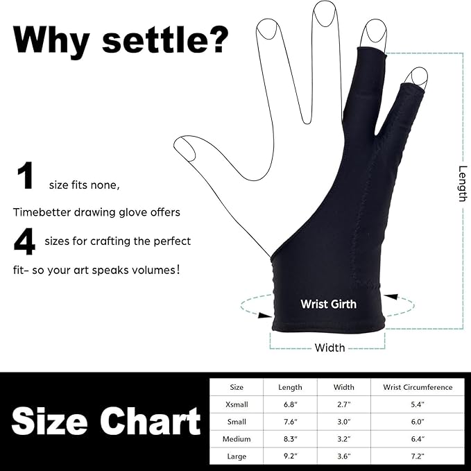 Drawing Glove, Artist Glove for Drawing Tablet, iPad, Digital Art Creation - Palm Rejection, Exposed Fingertip, Suitable for Left and Right Hand - L, Pack of 2