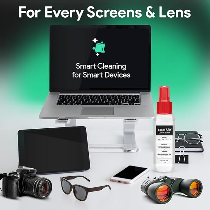 Sparkle Anti-Reflective Lens Cleaner Spray kit | (2) 2oz Glasses Cleaner Spray + (2) Microfiber Cloth for Eyeglasses, Sunglasses, Lenses, Screens and Camera Cleaning Kit (4 Piece Set)