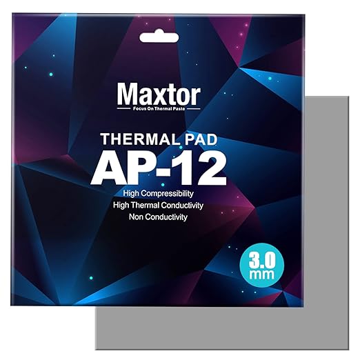 Maxtor Thermal Pad 14.8 W/mK, 120x120x3.0mm(1 pcs) Silicone Thermal Pads Non Conductive Heatsink Cooling Pad, Highly Efficient Heat Resistant Soft Pad for Laptop Heatsink/SSD/CPU/IC/LED Cooler