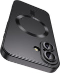 Magnetic for iPhone 16 Plus Case [Compatible with MagSafe][Built-in Camera Lens Protector] Slim Soft Silicone Bumper Shockproof Metallic Luster Phone Case (Black)