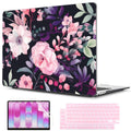 CISSOOK Compatible with MacBook Air 13 inch Case M1 2021 2020-2018 Release Model A2337 A2179 A1932, Flower Plastic Hard Shell Case Black Cover for MacBook Air 13 inch with Touch ID- Pink Flowers