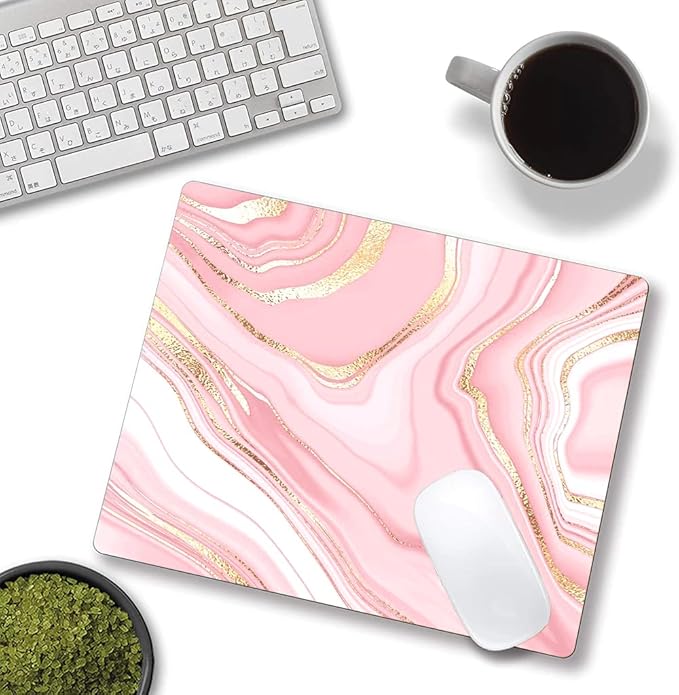 Hokafenle Mouse Pad Marble, Pink Gold Marble Mouse Pad for Women, Square Cute Mouse Mat Waterproof Mousepad Non-Slip Rubber Base Mouse Pads for Wireless Mouse Office Laptop