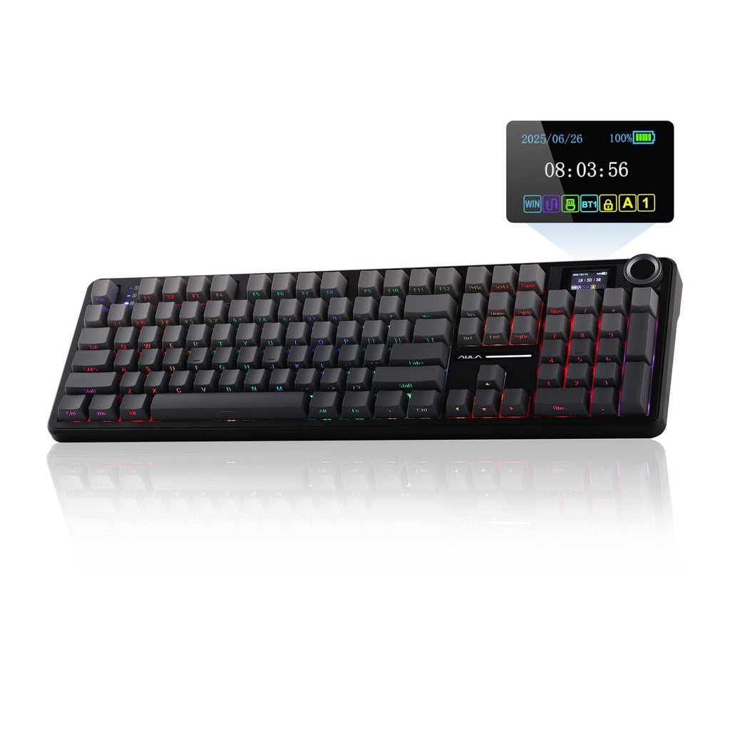 EPOMAKER X Aula F108 PRO Wireless Gaming Keyboard with Screen, 8000mAh Battery, 104 Hot-Swappable and Programmable Keys and Knob, RGB Backlight, for Mac/PC/Android (Black Gradient)
