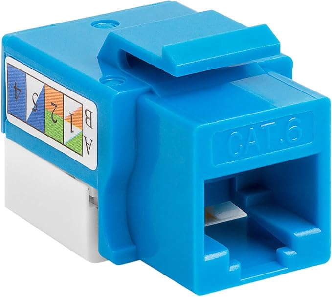 Cmple - RJ45 Keystone Jack 90 Degree Cat6 Keystone Jack Insert Punch Down RJ45 Connectors Female for Wall Plates, Patch Panels, Patch Cables, Ethernet Cables - Blue