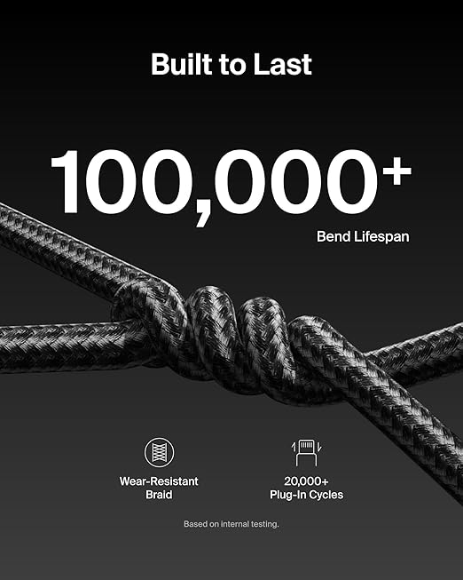 Belkin USB C to USB C Cable, 9.9ft, 240W - Type C Charger, iPhone Charger Cord, Soft, Braided, Flexible for iPhone 17, Galaxy S25, Pixel 10, MacBook, Chromebook, iPad Pro, Switch Steam Deck – Black