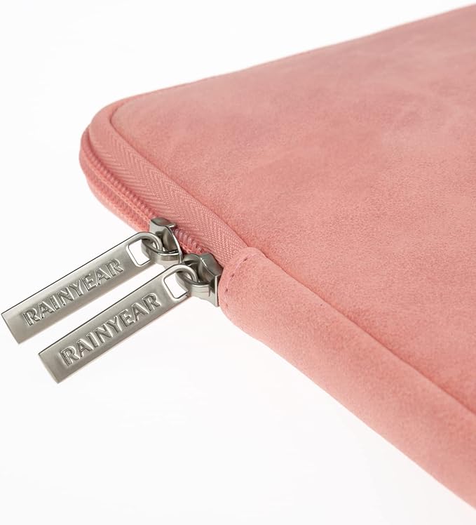RAINYEAR 13 Inch Laptop Sleeve PU Suede Leather Case Water Resistant Cover Carrying Bag Compatible with 13.3" MacBook Air/Pro A3113 A3240 A2338 A2681 A2337 A2159 A2179 A2251 A2289(Coral)