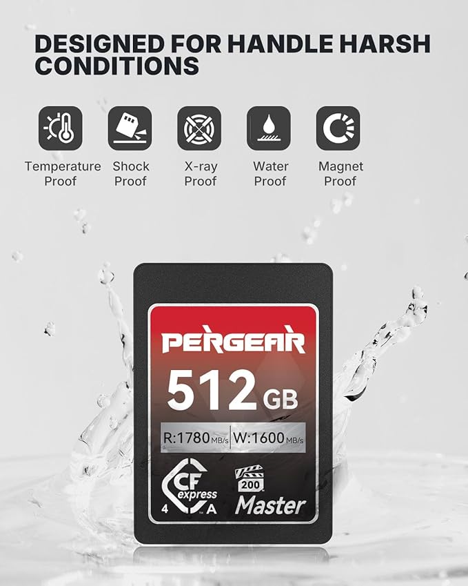 Pergear 512GB CFexpress 4.0 Type A Memory Card (2-Pack),Up to 1780MB/S Read Speeds,USB4.0(PCIe 4.0),Raw,8K 30P Record,Compatible for Sony Camera,ILME-FX3,ILME-FX6,ILME-FX30(Black Silver Master Series)
