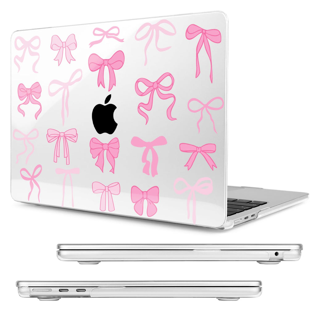 MecBevia Compatible with 2026 M5 MacBook Air 15 inch Case, 2026 2025-2023 M5 A3448 M4 A3241 M3 A3114 M2 A2941, Keyboard Cover, Screen Protector, Webcam Cover & Type-C OTG, Pink Bows