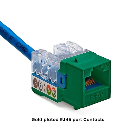 trueCABLE Cat5e Keystone Jack, Unshielded (UTP), 90 Degree Punch-Down, PoE++ (4PPoE) 100W, UL Listed, ETL Verified, ANSI/TIA Certified, Modular RJ45 Female, Green, 12 Pack