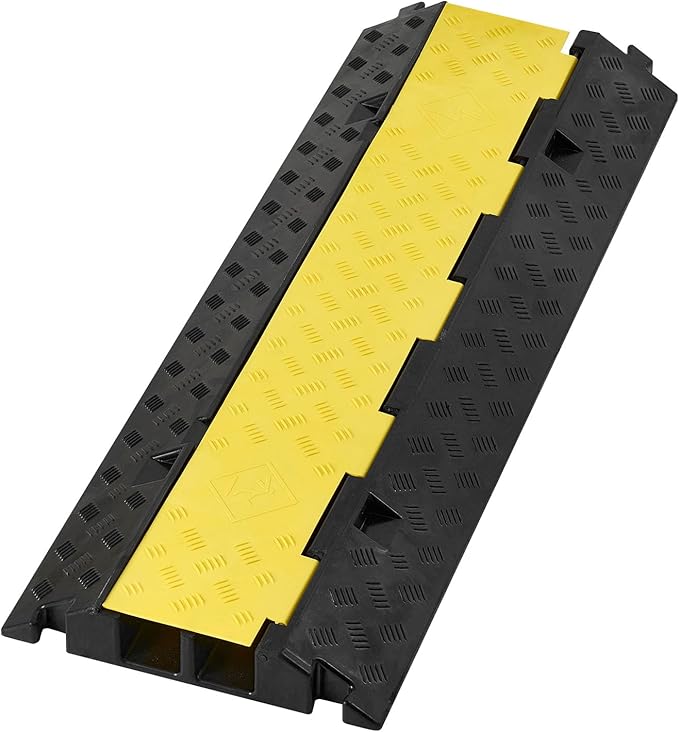 VEVOR Cable Protector Ramp, 2 Channel Heavy Duty 39.37'' Rubber Cord Hose Wire Cover, 2.2''W x 2''H Channel Size, Traffic Speed Bump with Flip-Open Top Cover, for Indoor Outdoor Use