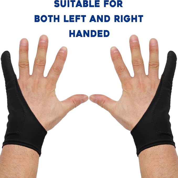 AKX Artist Glove Large - 2 Pack Palm Rejection Drawing Gloves for Graphic Tablet, iPad - Smudge Guard, Reduce Friction, 1-Finger, Elastic Lycra, Good for Left and Right Hand, Black | AK-01