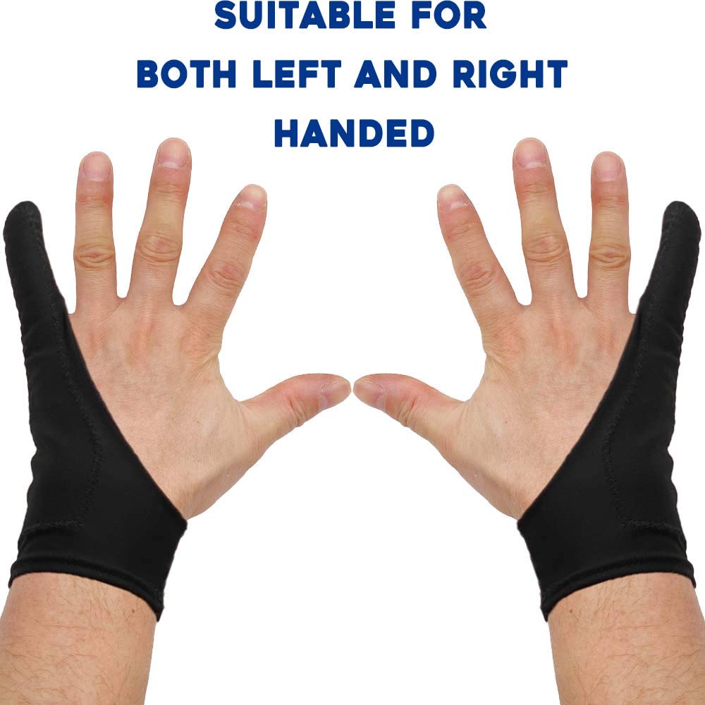 AKX Artist Glove Small - 2 Pack Palm Rejection Drawing Gloves for Graphic Tablet, iPad - Smudge Guard, Reduce Friction, 1-Finger, Elastic Lycra, Good for Left and Right Hand, Black | AK-01