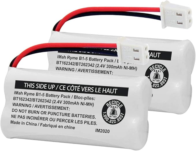 iMah BT162342/BT262342 2.4V 300mAh Ni-MH Cordless Phone Battery Pack, Also Compatible with BT183342/BT283342 AT&T EL52351 TL90070 VTech CS5119 DS6511 DS6722 LS6305 Handset, 2-Pack