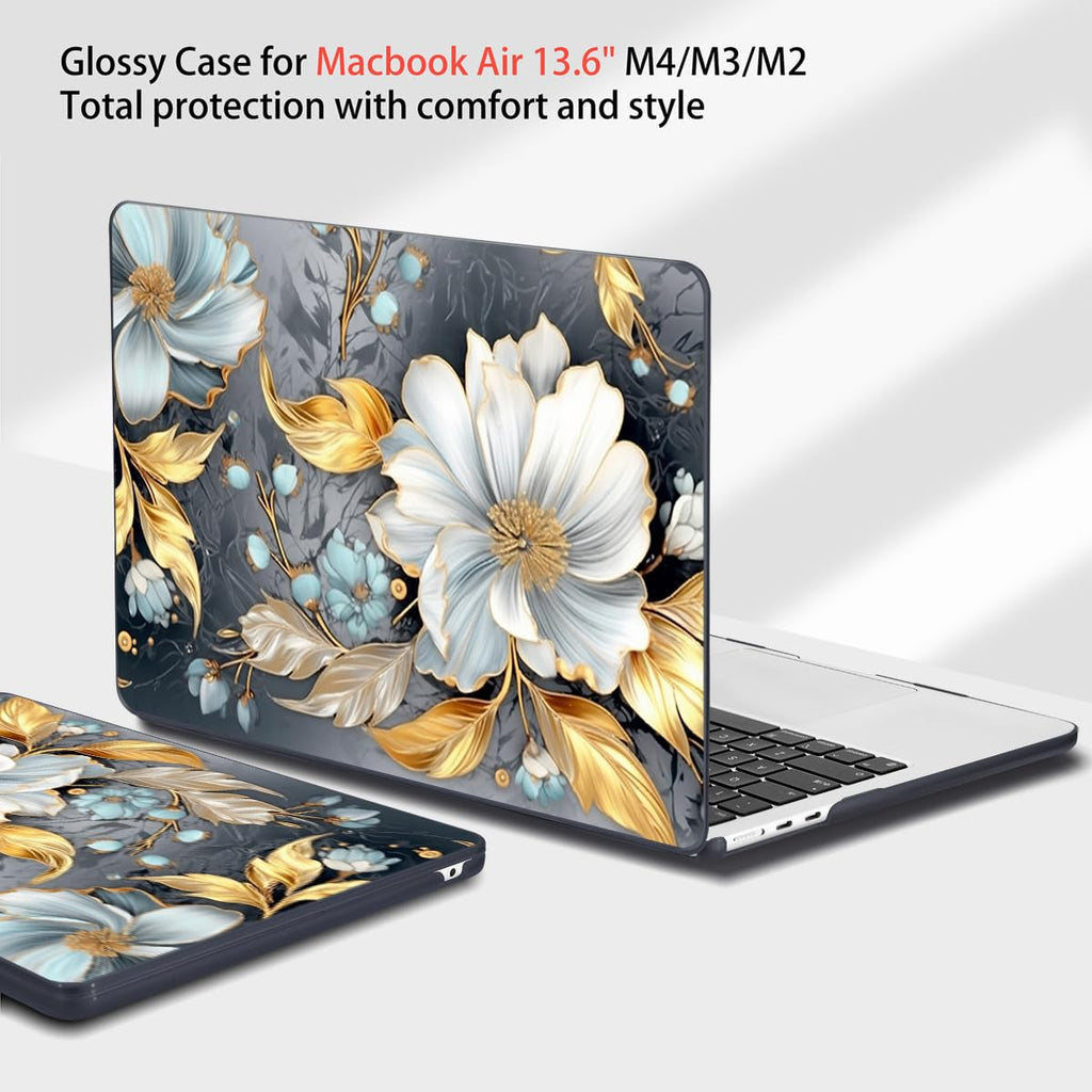 Teryeefi Compatible for 2022-2025 2026 MacBook Air 13.6 inch Case M5 A3449/M4 A3240/M3 A3113/ M2 A2681, Flowers Hard Shell Case&Keyboard Cover&Type C Adapter, Modern Abstract Art