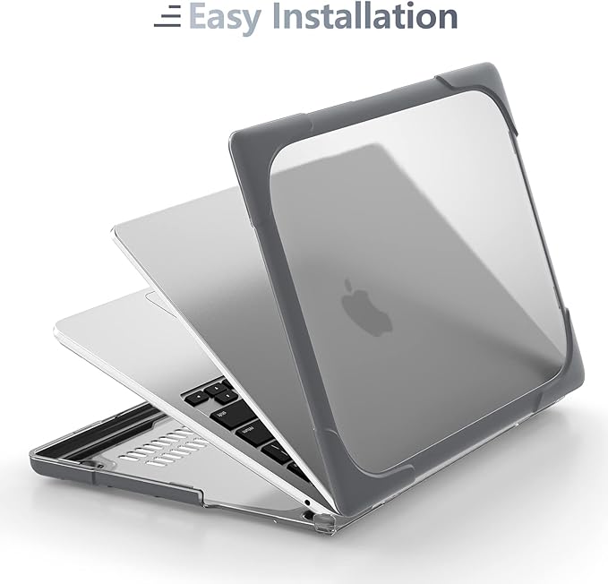 Batianda for M4 MacBook Air 13.6 inch Case 2025 2024 2022 Release Model A3240 A2681(M2) A3113(M3), Heavy Duty Shockproof Protective Hard Shell with Fold Kickstand & Keyboard Cover, Gray