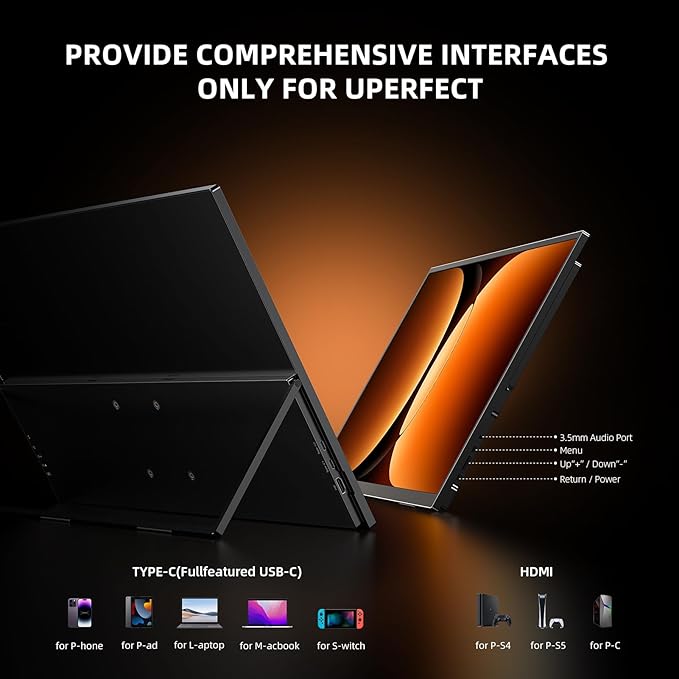 UPERFECT Portable Monitor 4K 23.8" | 400 Nits 24" Large Monitor | 3840 * 2160 UHD 125% sRGB | 1MS FreeSync | USB-C & HDMI | VESA & Kickstand | Second Screen for Computer, Mini PC, Game Consoles