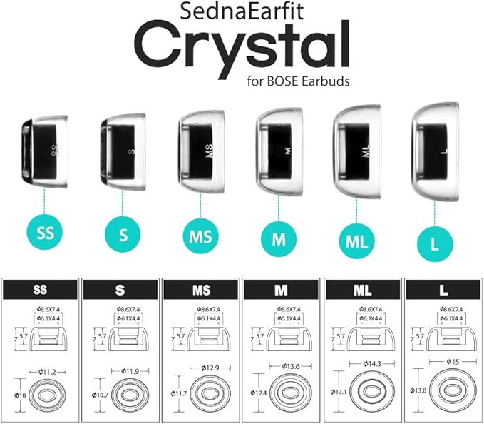 AZLA SednaEarfit Crystal for Bose Earbuds 2 Pair - Bose Earbuds Replacement Tips - Compatible with Bose Quietcomfort Ultra Earbuds, Bose QC Earbuds II (ML)