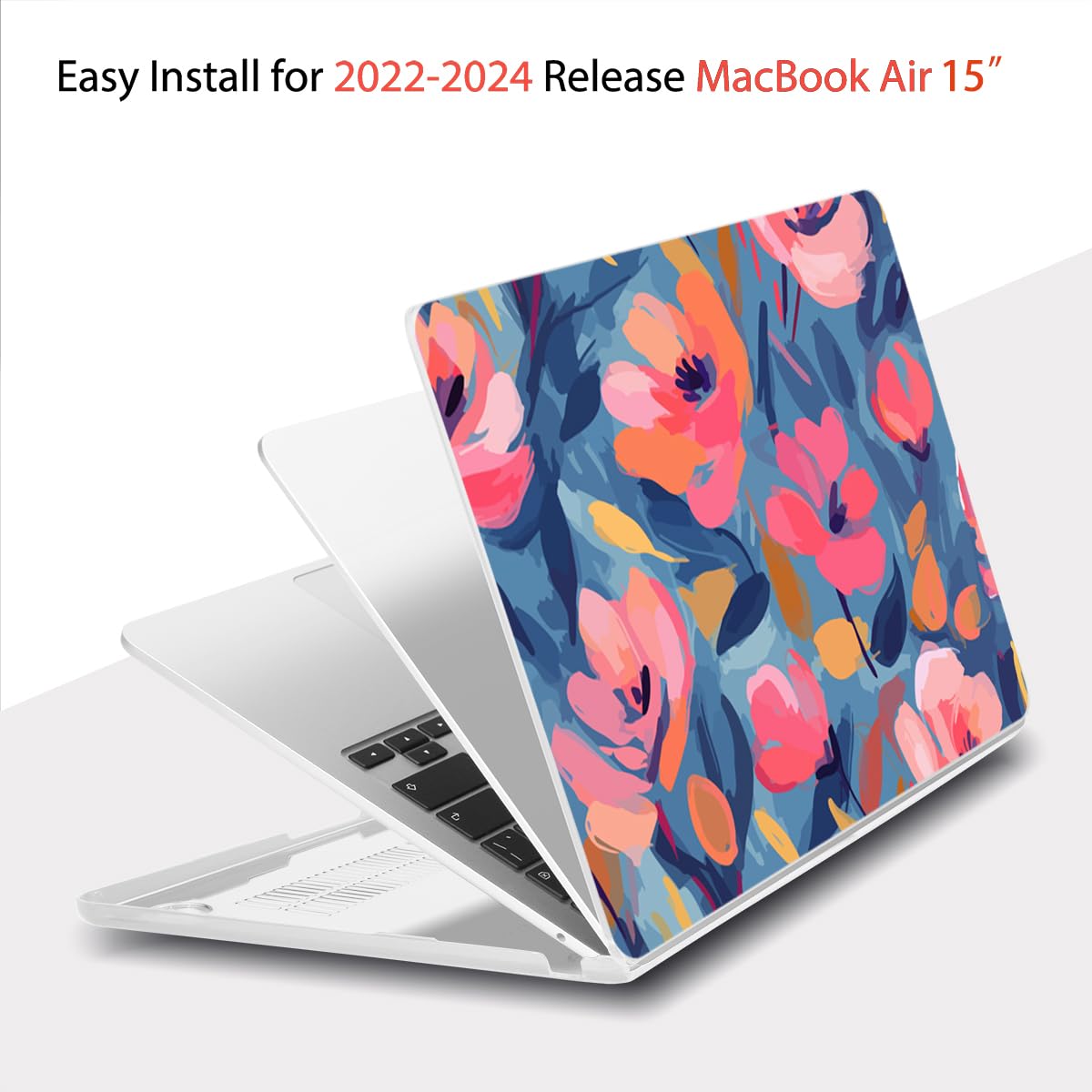 Teryeefi for M5 MacBook Air 15 inch Case M4/M3/M22026 2025 2024 2023 Release A3448 A3241 A3114 A2941, Hard Shell Cover & Keyboard Cover & Screen Protector & OTG Adapter - W-Abstract Pink Flower