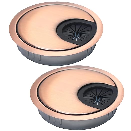 2 Pcs Desk Grommet 3-1/8" / 80 mm, Desk Cord Hole Cover, Cable Grommet Metal Zinc Alloy Materilal, Desk Hole Grommet for Home & Office Pc, Detachable Cable Cord Organizer-Copper Red
