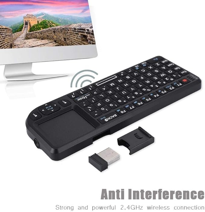 2.4GHz Touchpad Keyboard,A8 Mini Rechargeable Ultra-Thin Mini USB Backlit Keyboard with IR Light for HTPC for PS3/4 for 360 and ONE(QWERTY Keypad)