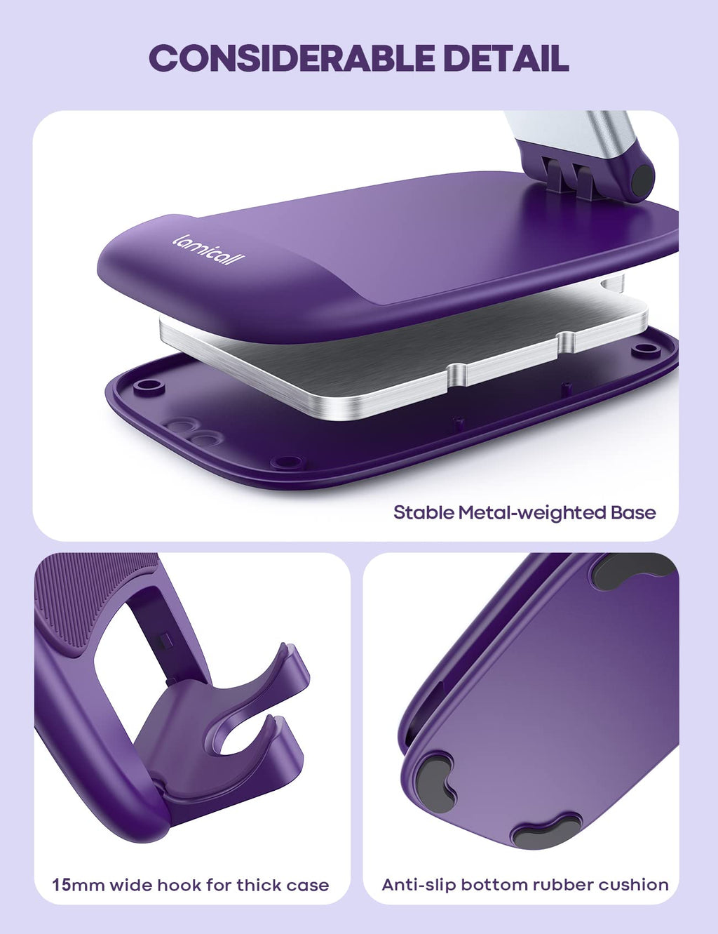 Lamicall Purple Phone Holder for Desk - Dark Purple Cellphone Stand
