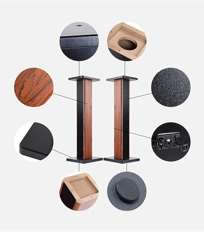 Wood Grain Speaker Stands 36 Inch Universal Floor Speaker Stand Pair Heavy Duty Hollowed Stands for Home Theater Speakers with Sand Filling Tuning Function - Pair