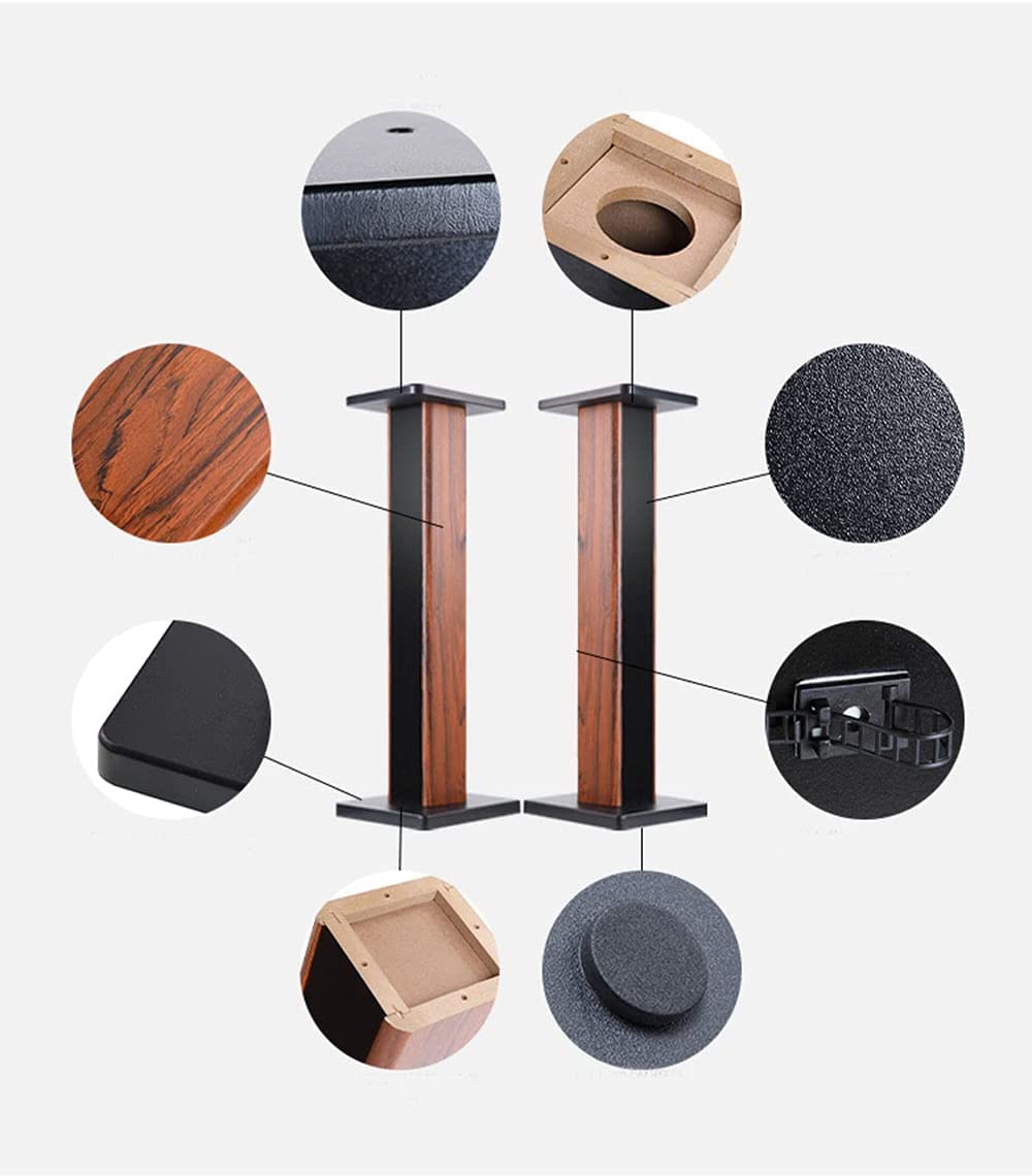 bimiti Wood Grain Speaker Stands 36 Inch Universal Floor Speaker Stand Pair Heavy Duty Hollowed Stands for Home Theater Speakers with Sand Filling Tuning Function - Pair