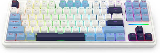 Redragon K728 PRO 80% Wireless Gasket RGB Gaming Keyboard, 3-Mode 87 Keys TKL Mechanical Keyboard w/Hot-Swap Socket, Mixed Color Keycaps & 5-Layer Noise Dampening, Custom Linear Switch