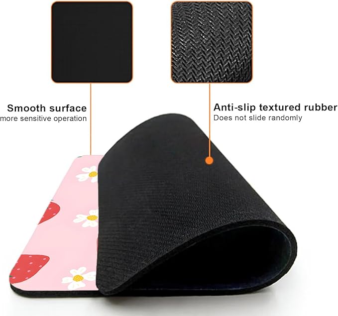 Mouse Pad, Cute Daisy Pink Strawberry Mouse Pads for Desk, 9.5" x 7.9" Non-Slip Rubber Base Computer Mousepad with Women, Portable Square Design for Wireless Mouse and Pad Laptop Office & Travel