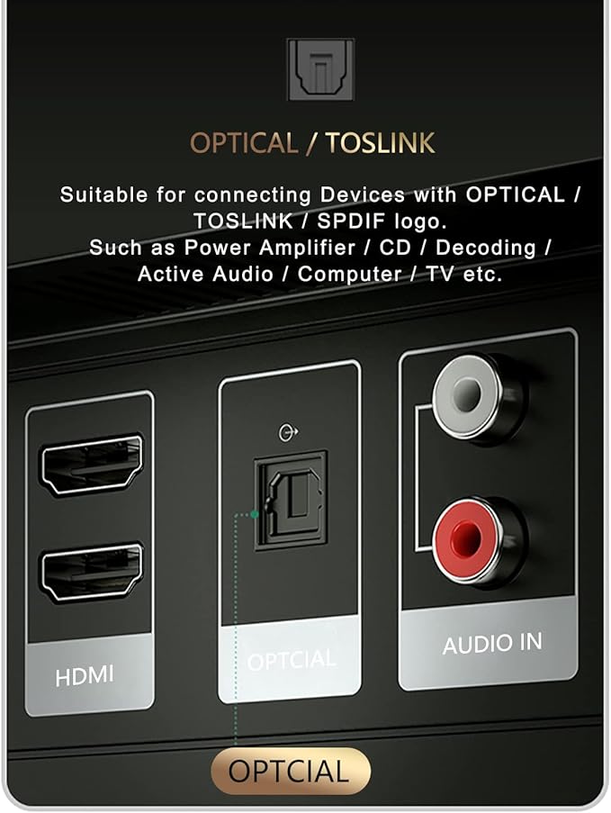 SKW Optical Digital Audio Toslink Cable Home Theater Fiber Optic Male to Male Gold Plated S/PDIF Cables - Copper Connectors, High-Reinforced Transparent Polymer Core, Nylon Braided 3.2ft(1M)