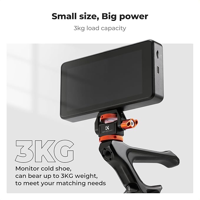 K&F Concept Adjustable Camera Monitor Mount, Aluminum Camera Mount 360° Swivel 180° Tilt with Cold Shoe 1/4" Screw ARRI Anti-Twist Design for 5" & 7" Field Monitor DSLR Action Camera