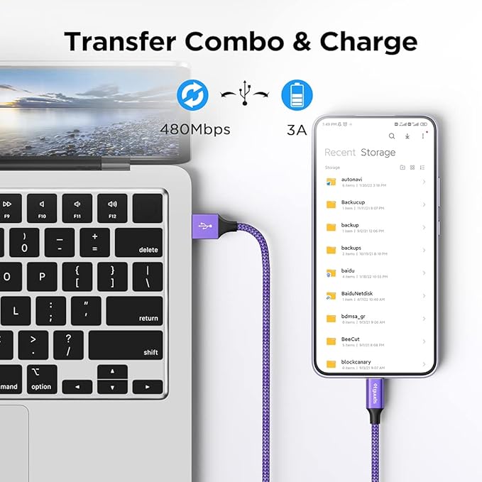 etguuds 6ft USB A to USB C Cable 3A Fast Charging, 2-Pack USB A to USB Type C Charger Cord for iPhone 16 15 Pro/Pro Max/Plus, for Samsung Galaxy S24 S23 S22 S21 S20 S10 A55 A54 Flip Note, Moto, Purple