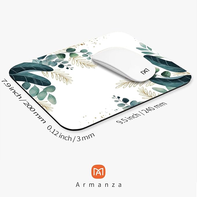 Square Mouse Pad Green Leaves, Personalized Premium-Textured Custom Mouse Mat Design, Washable Mousepad Cloth, Non-Slip Rubber Base Computer Mouse Pads for Wireless Mouse