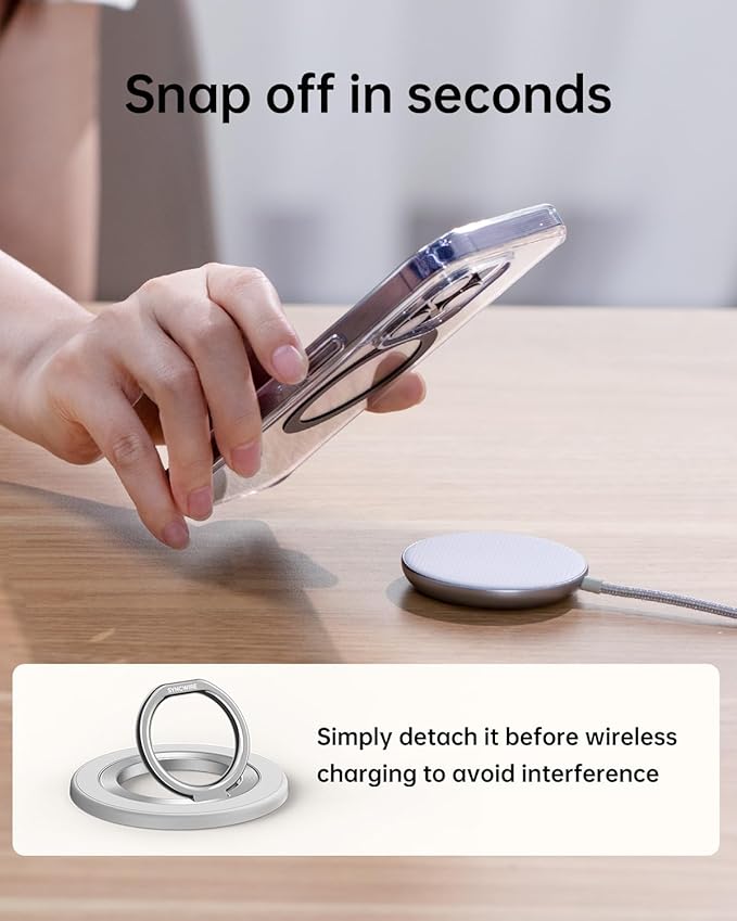 Magnetic Phone Ring Holder for MagSafe, Syncwire Magnetic Phone Ring Grip Finger Kickstand with Two-Sided Magnets Compatible with iPhone 16 Pro Max 15 14 13 12, Android, MagSafe Accessories, White