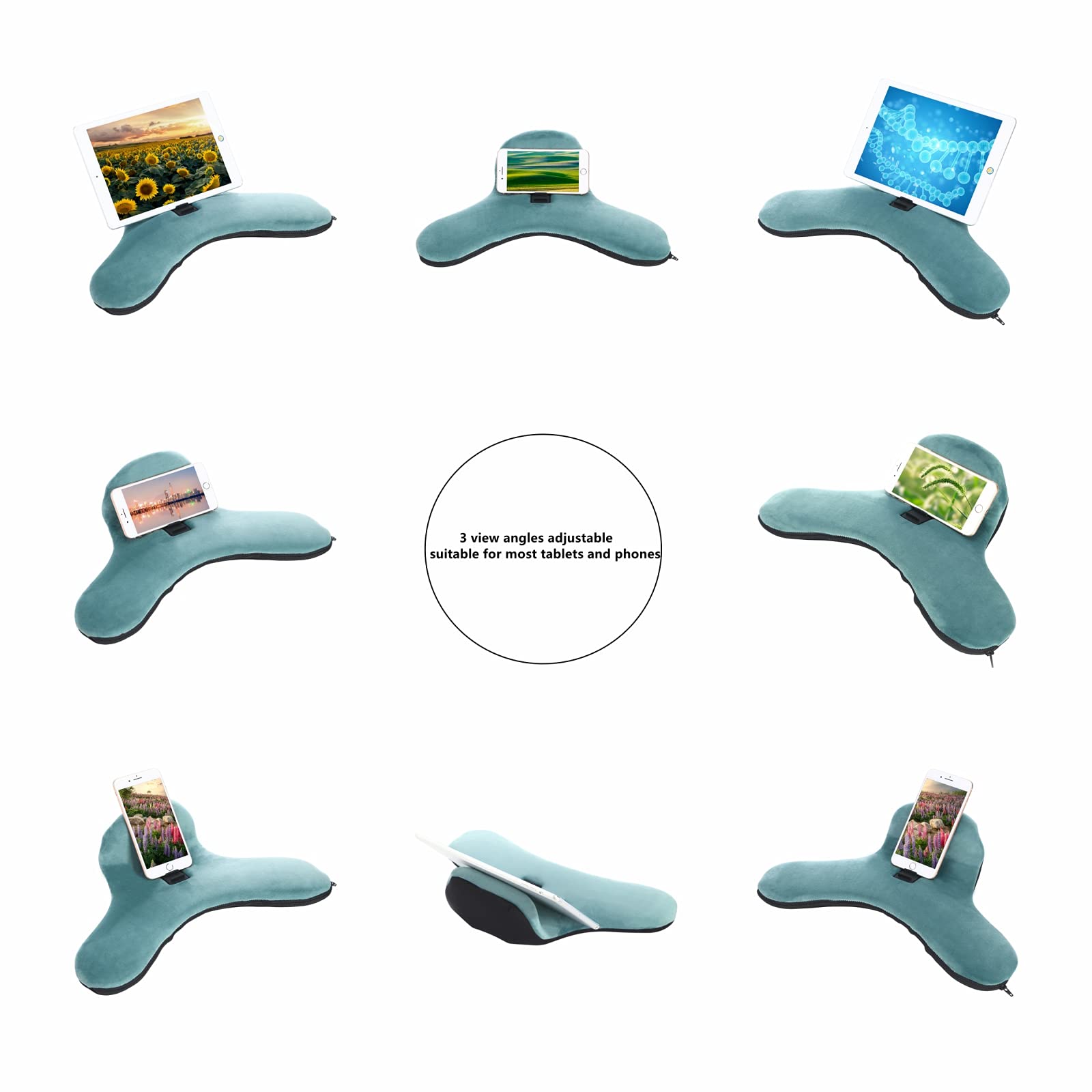 OKATOPGEAKO Phone Wrist Support/Soft Pillow Stand/2021 New Multi-Angle Tablet Stand/Phone Holder/Pillow Lap Pad Stand,for Ipad,Phones,Tablets, Ereaders,Books(Malachite-Green)