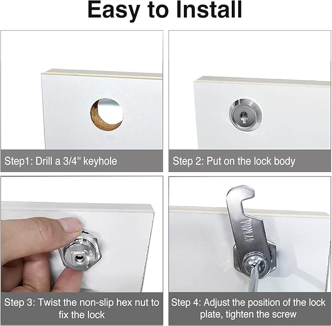 Cabinet Cam Locks Keyed Alike, 1-1/8'' Fits on 7/8'' Max Door Thickness, Secure File Drawer Mailbox RV Storage Replacement Set, Zinc Alloy (1-1/8 Inch 2Pcs)