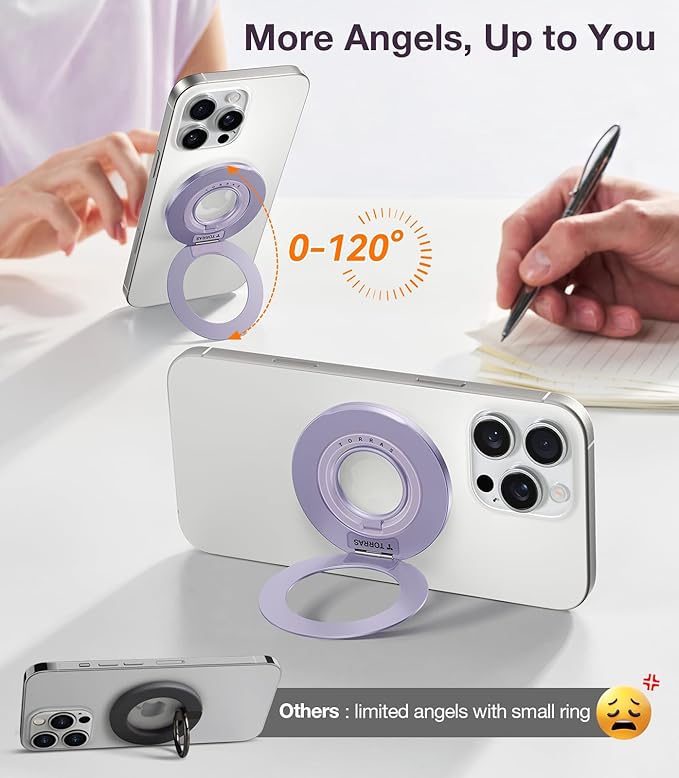 TORRAS 2025 Upgrade [Dual-Ring] Fit for MagSafe Phone Grip Ring Holder [Dual-Ring] Compatible with MagSafe Kickstand Magnetic for iPhone 16/15/14/13/12/11 Samsung, Google Accessories, Purple