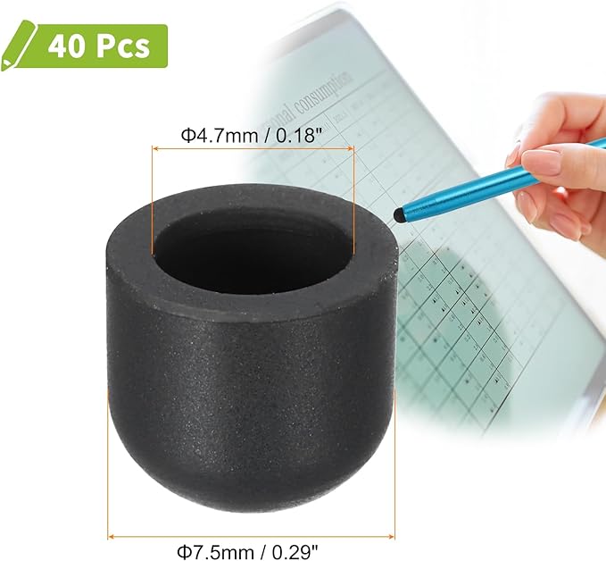MECCANIXITY 40Pcs Replacement Stylus Pen Tips 7.5mm Conductive Capacitive Touch Screen Pens Tips Silicone Rubber, Black