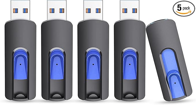 JUANWE 64GB Flash Drive 5 Pack 3.0 USB Jump Drive Retractable Slide Memory Sticks for Computers Thumb Drive Bulk USB Data Storage Pen Drive Blue