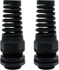 LeMotech 2Pcs NPT 1" IP68 Waterproof Cable Gland Flex Spiral Strain Relief Black Nylon Joint with Gaskets for 18-25mm Wire Thread