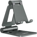Nulaxy Dual Folding Cell Phone Stand, Fully Adjustable Foldable Desktop Phone Holder Cradle Dock Compatible with iPhone 17 16 15 14 13 12 11 Pro Max Xs Xr X 8, Nintendo Switch, All Phones - Gray