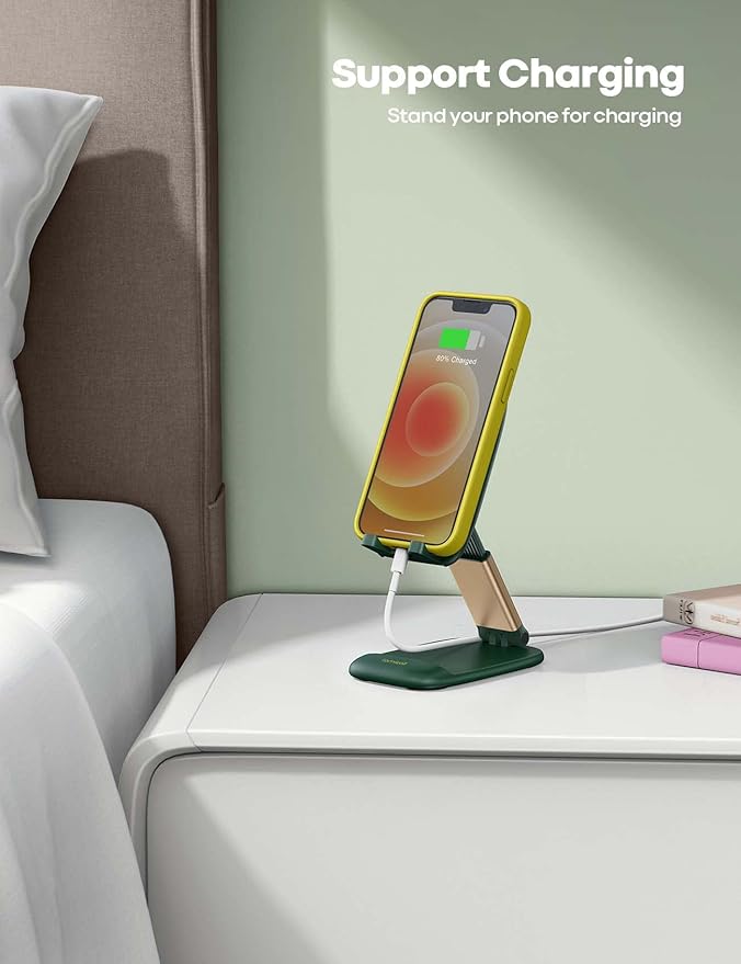 Lamicall Adjustable Phone Stand for Desk - Foldable Phone Holder Cradle Dock for iPhone 16 15 14 Pro Max Plus, 13 12 Pro Max Mini, 11 Pro, Xs, XR, X, 8, 6s, Samsung S23, 4"-8" Mobile Phones - Green